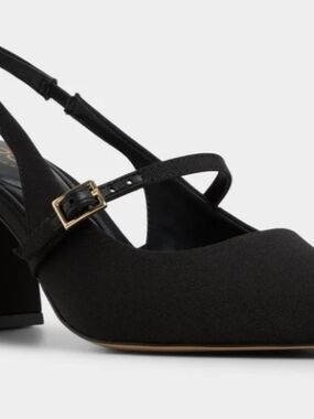 Aldo Pillow Walk Black Mary Jane Block Heel with Gold Buckle